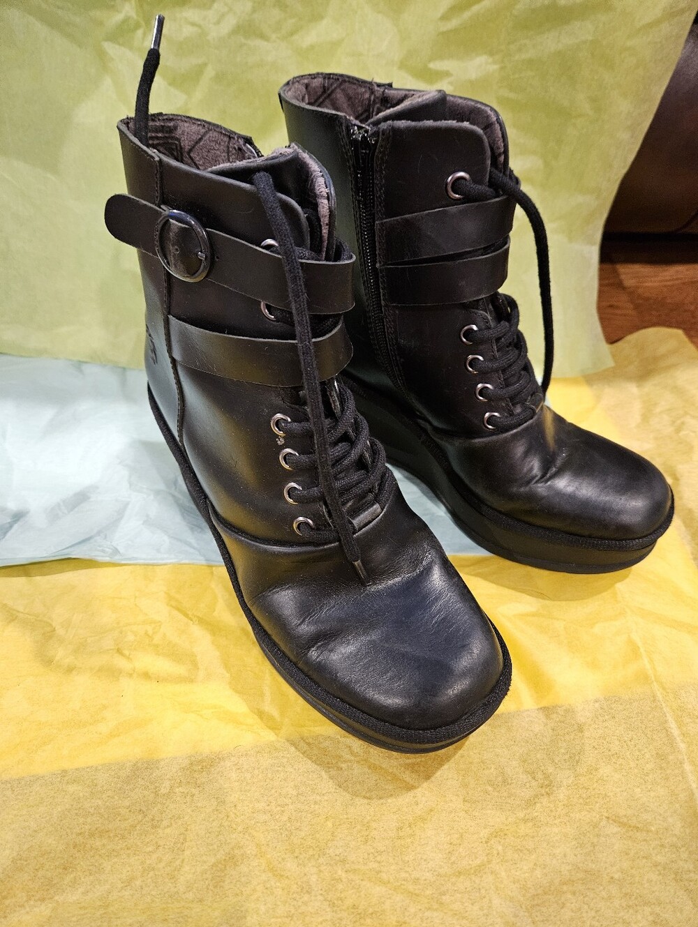 Fly London Women's Black Lace-Up Ankle Boots with Buckle Strap
